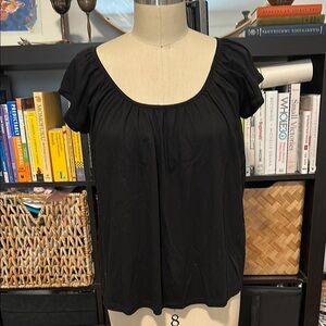 NWT Ann Taylor flutter sleeve, gathered neck, Black Top